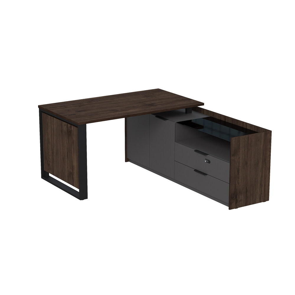 Стол рабочий на опорной двусоставной тумбе, с ящиками (метабокс), с код замком