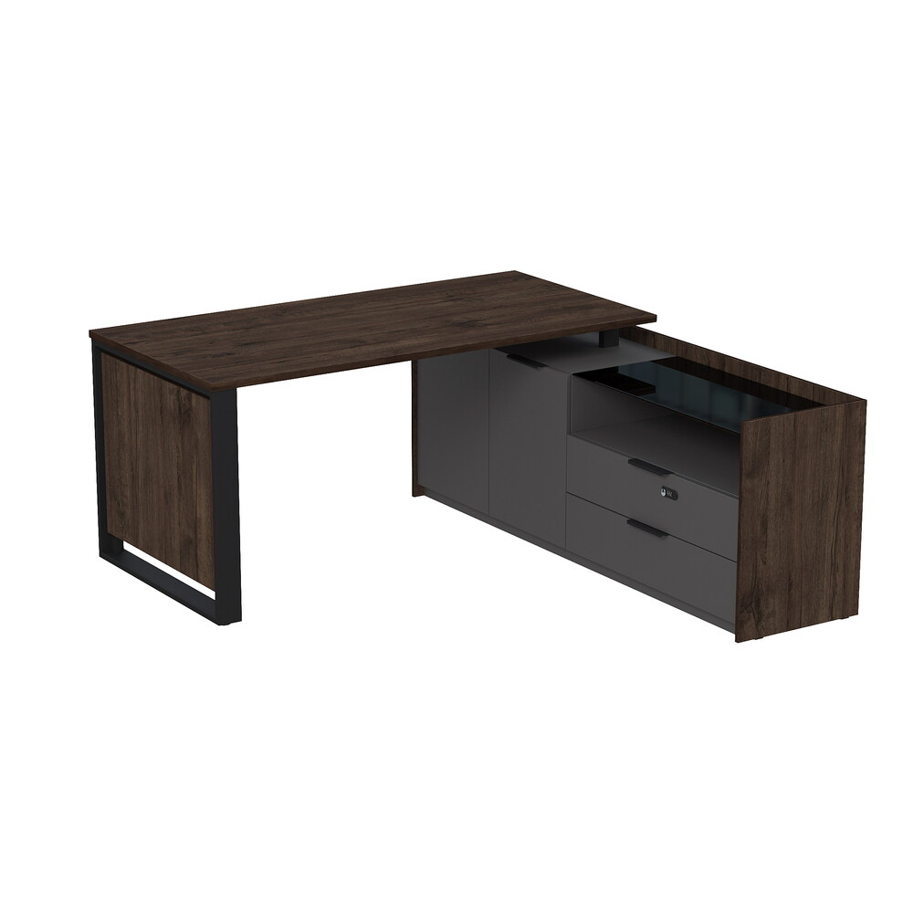 Стол рабочий на опорной двусоставной тумбе, с ящиками (метабокс), с код замком