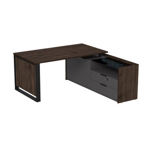 Стол рабочий на опорной двусоставной тумбе, с ящиками (метабокс), с код замком