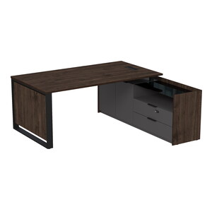 Стол рабочий с люч, на опор двусоставной тумбе, с ящиками (метабокс), с код замком