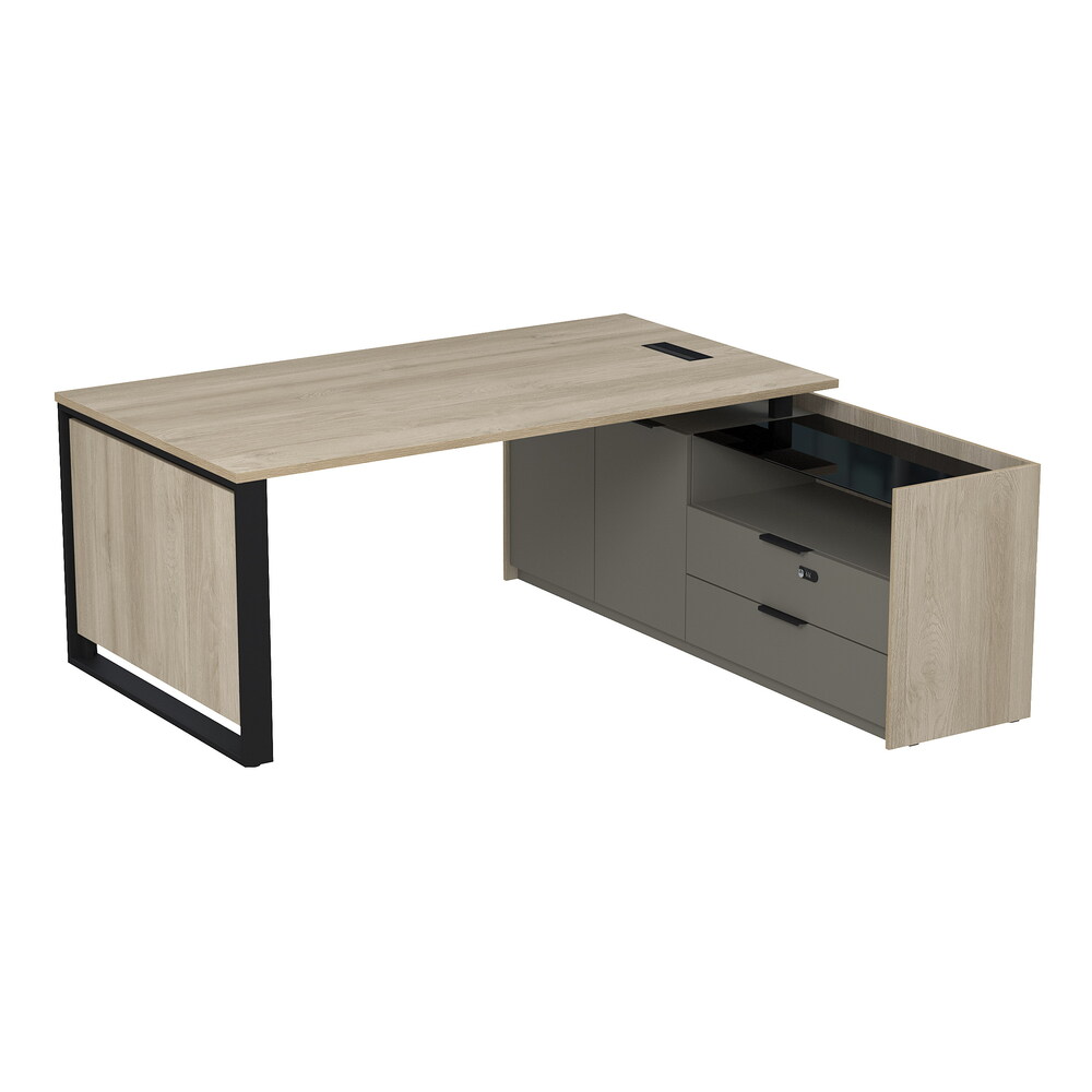 Стол рабочий с люч, на опорной двусоставной тумбе, с ящиками, с код замком