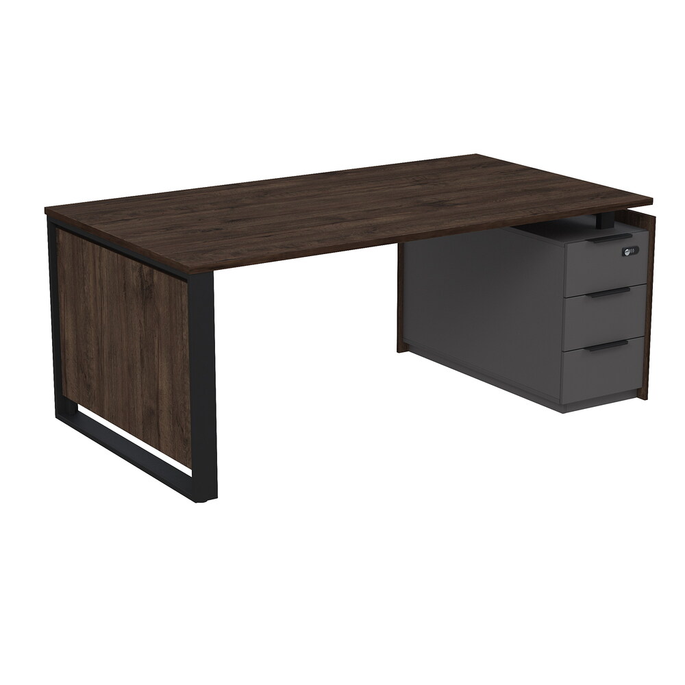 Стол рабочий на опорной угловой тумбе, с ящиками, с код замком