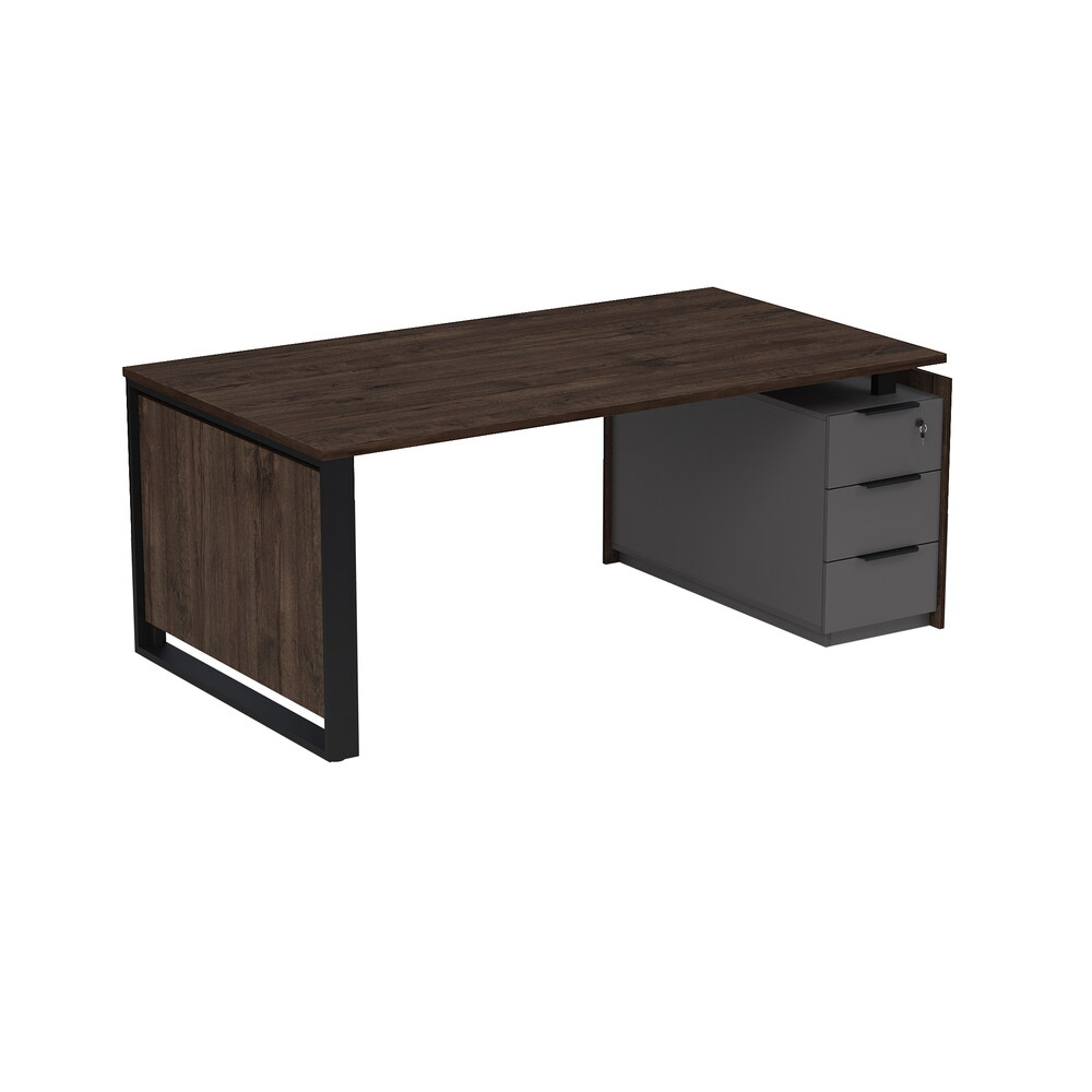 Стол рабочий на опорной угловой тумбе, с ящиками, с замком