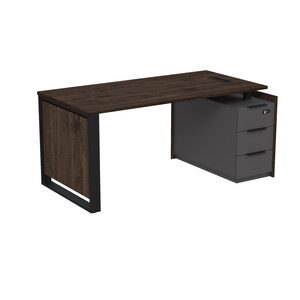 Стол рабочий с люч, на опорной угловой тумбе, с ящиками (метабокс), с код замком