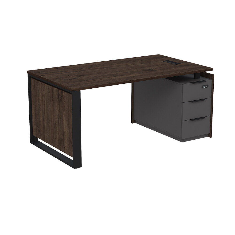 Стол рабочий с люч, на опорной угловой тумбе, с ящиками (метабокс), с код замком