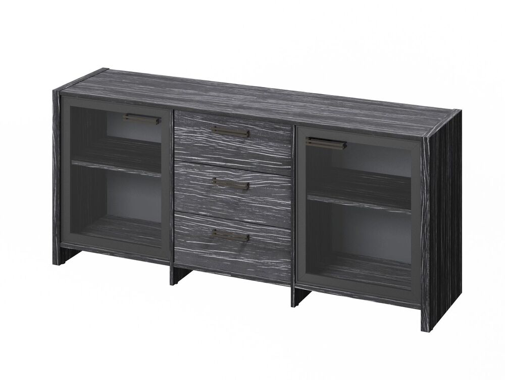 Тумба трехсекционная с 2 дверьми в алюминиевом профиле (Фурнитура черная)