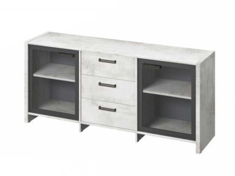 Тумба трехсекционная с 2 дверьми в алюминиевом профиле (Фурнитура черная)