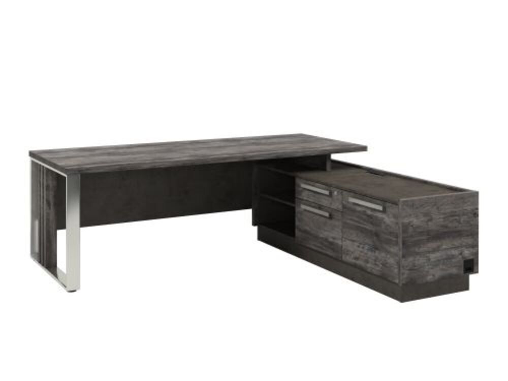 Стол руководителя с опорной тумбой с блоком розеток (правый)