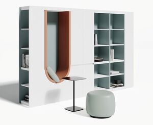 Композиция шкаф высокий со стеллажами и мягкой нишей