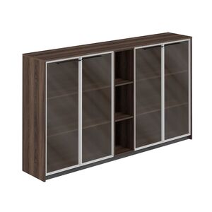 Шкаф средний с дверьми со стеклом в алюминиевой раме (2 шт) со стеллажом