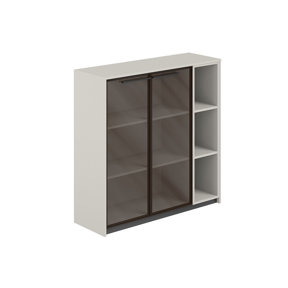 Шкаф средний с дверьми со стеклом в алюминиевой раме со стеллажом