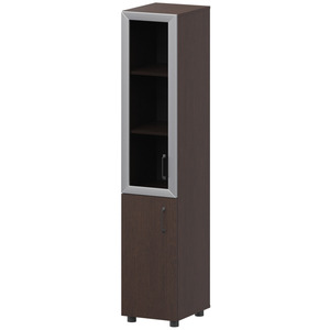 Стеллаж комбинированный узкий с стеклянным фасадом в алюминиевой раме левый