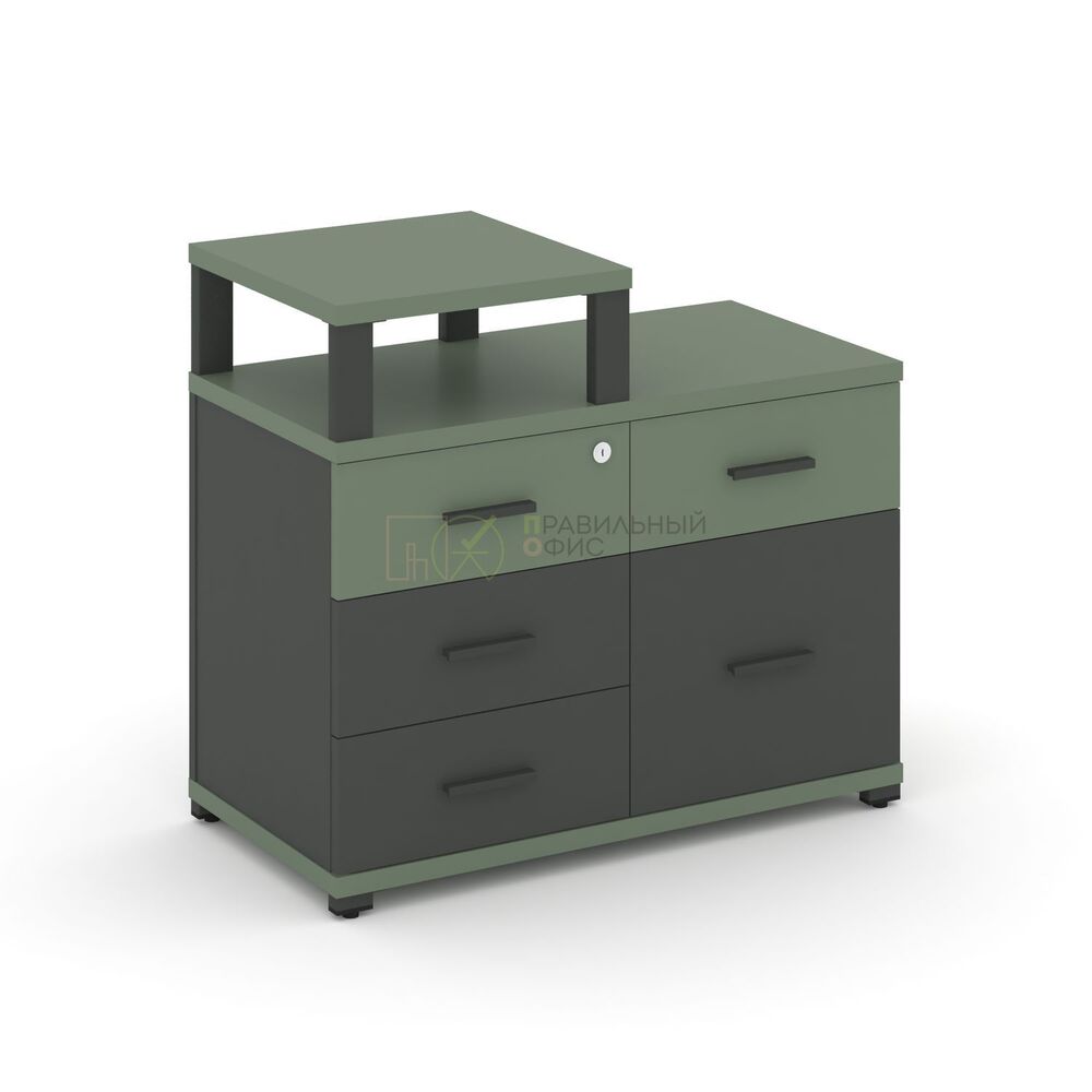 Тумба приставная широкая 4 ящика + 1 распашной фасад с надставкой узкой