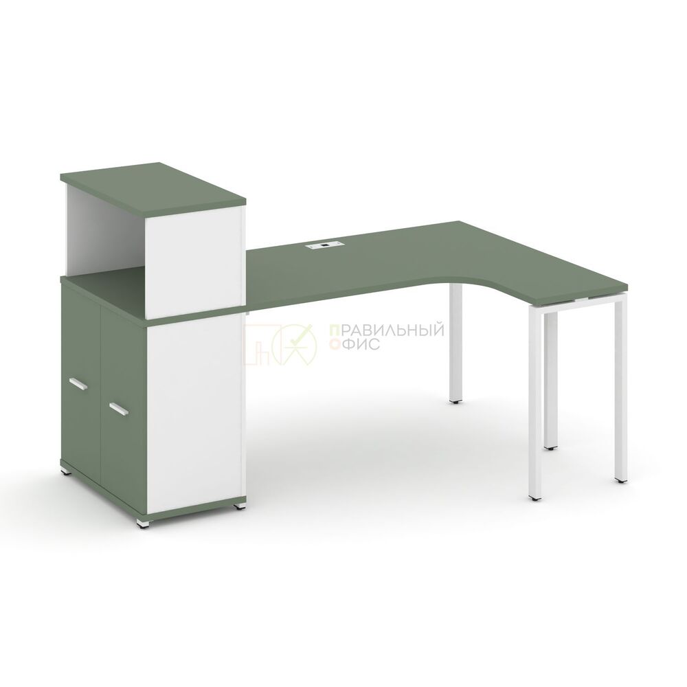Стол эргономичный с опорным распашным шкафом с надставкой низкой правый