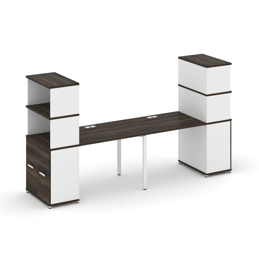 Рабочая станция с опорными распашными шкафами с надставкой высокой