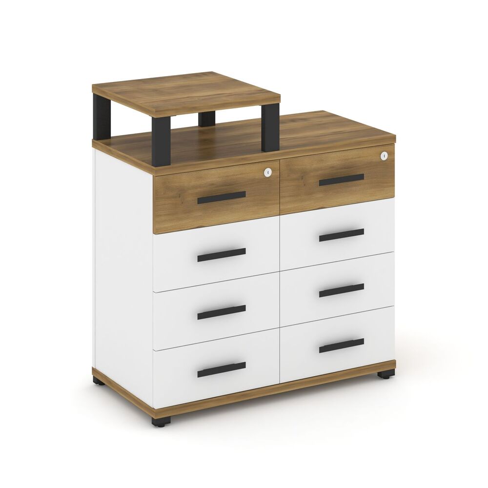 Тумба приставная широкая 8 ящиков с надставкой узкой