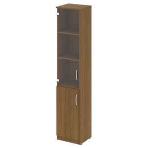 Шкаф высокий узкий (1 низкая дверь ЛДСП, 1 средняя дверь стекло) левый