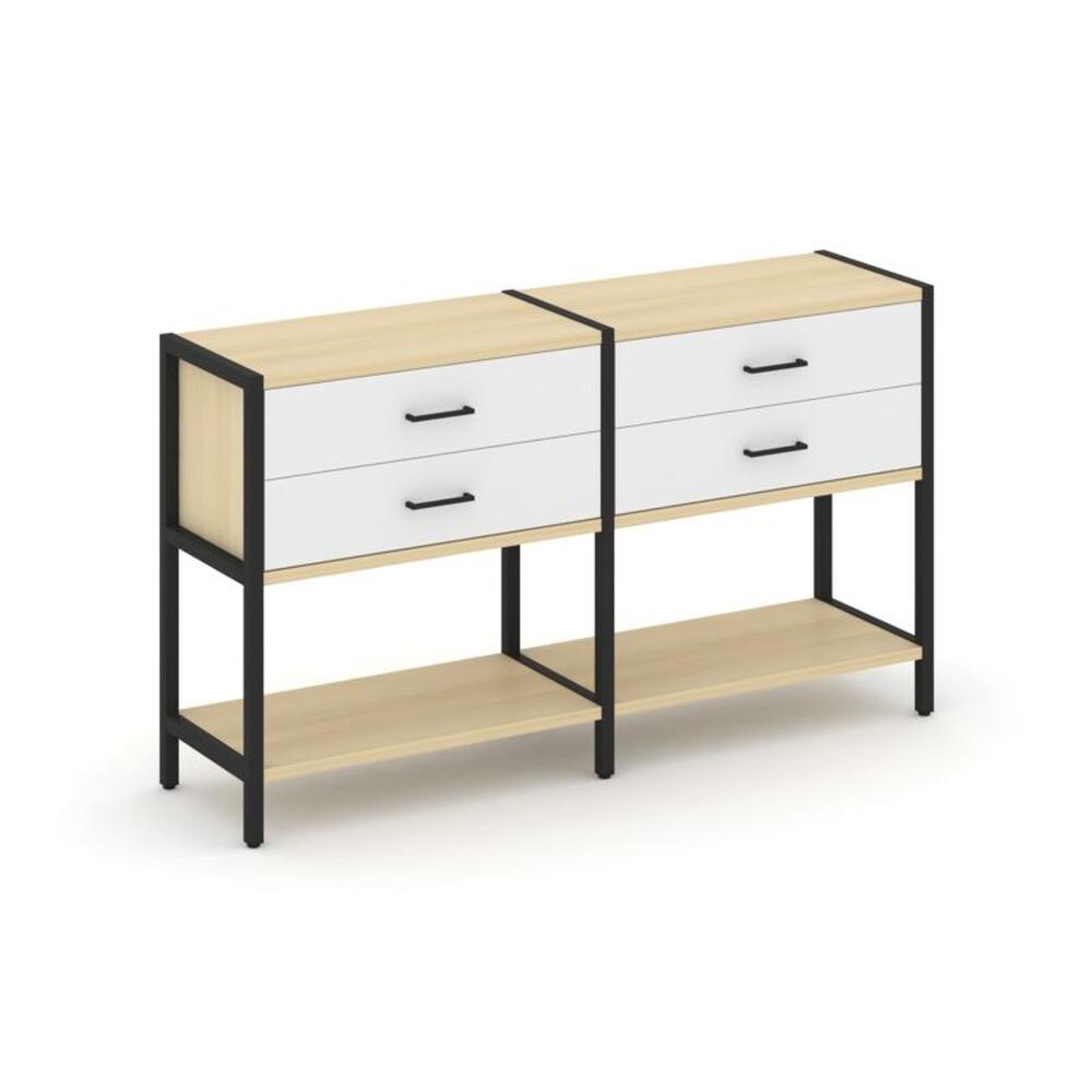 Двухсекционный стеллаж двухярусный с ящиками