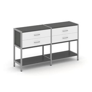 Двухсекционный стеллаж двухярусный с ящиками