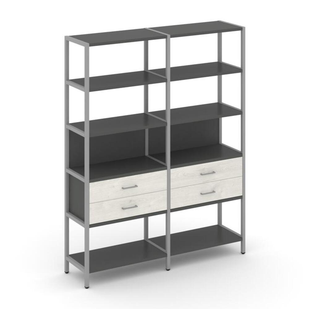 Двухсекционный стеллаж пятиярусный с ящиками