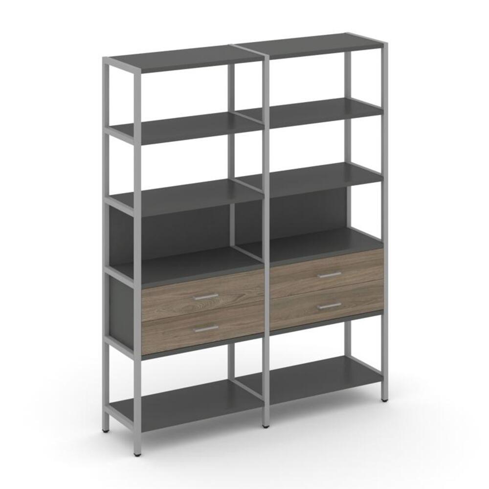 Двухсекционный стеллаж пятиярусный с ящиками