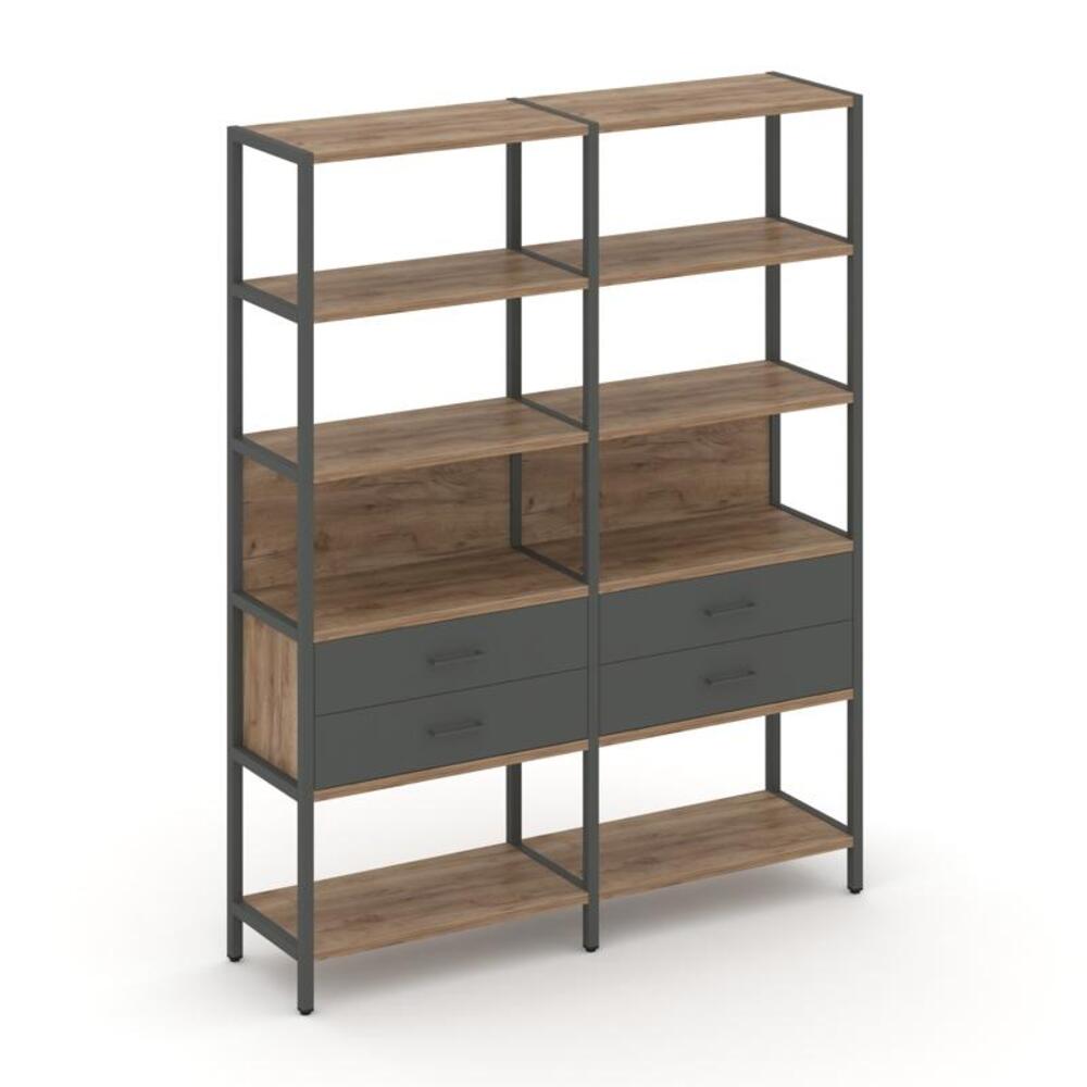 Двухсекционный стеллаж пятиярусный с ящиками