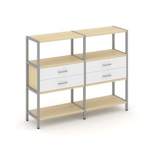 Двухсекционный стеллаж трехярусный с ящиками
