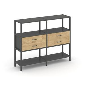 Двухсекционный стеллаж трехярусный с ящиками