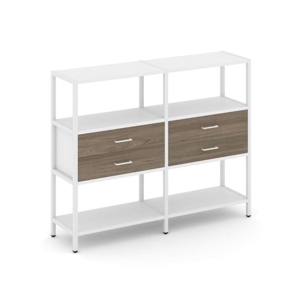 Двухсекционный стеллаж трехярусный с ящиками