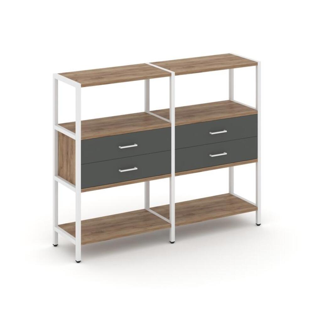 Двухсекционный стеллаж трехярусный с ящиками