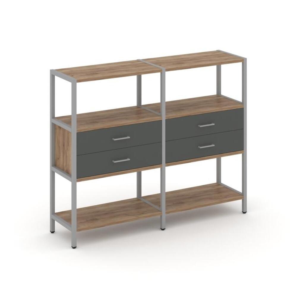 Двухсекционный стеллаж трехярусный с ящиками