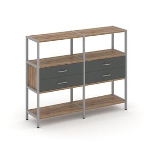 Двухсекционный стеллаж трехярусный с ящиками