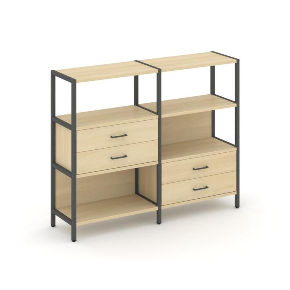 Двухсекционный стеллаж трехярусный с ящиками