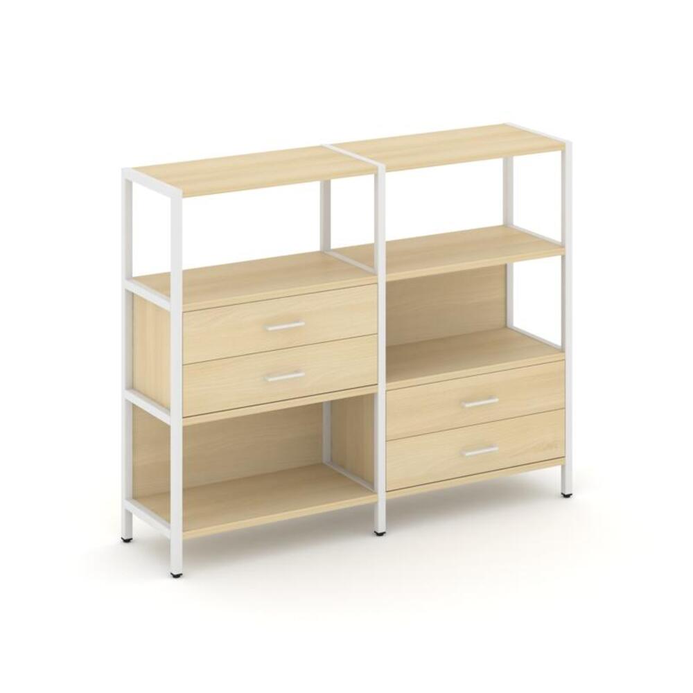 Двухсекционный стеллаж трехярусный с ящиками