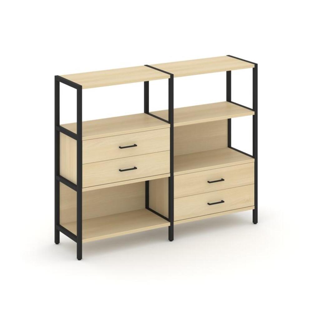 Двухсекционный стеллаж трехярусный с ящиками