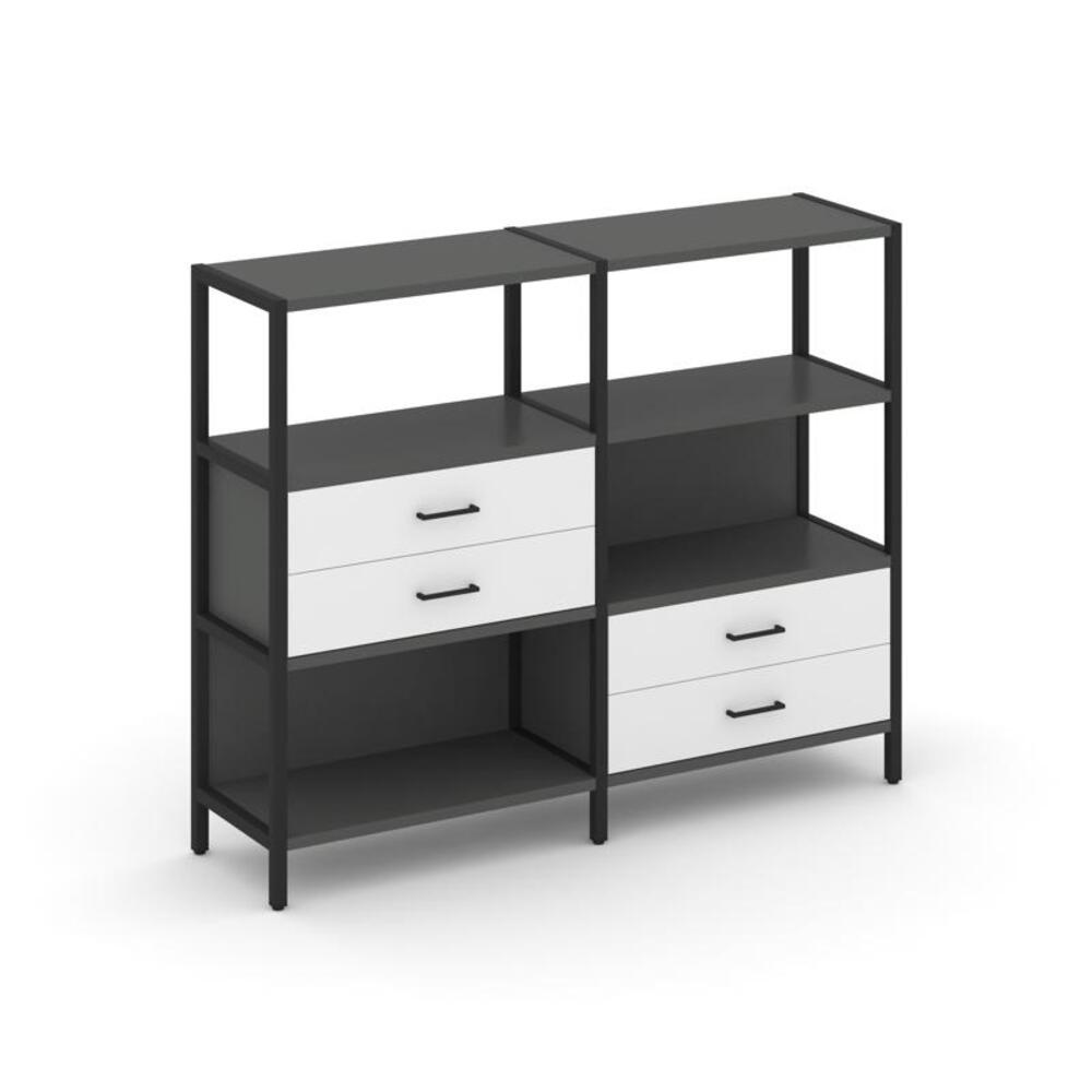 Двухсекционный стеллаж трехярусный с ящиками