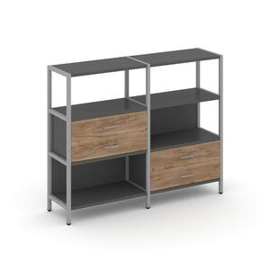 Двухсекционный стеллаж трехярусный с ящиками