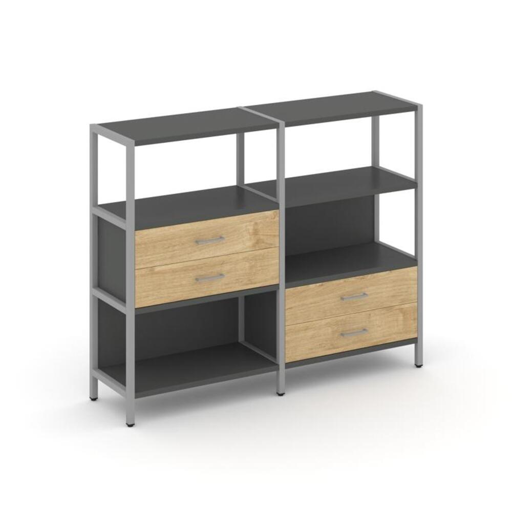 Двухсекционный стеллаж трехярусный с ящиками