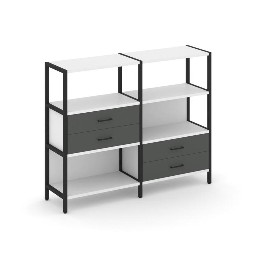 Двухсекционный стеллаж трехярусный с ящиками