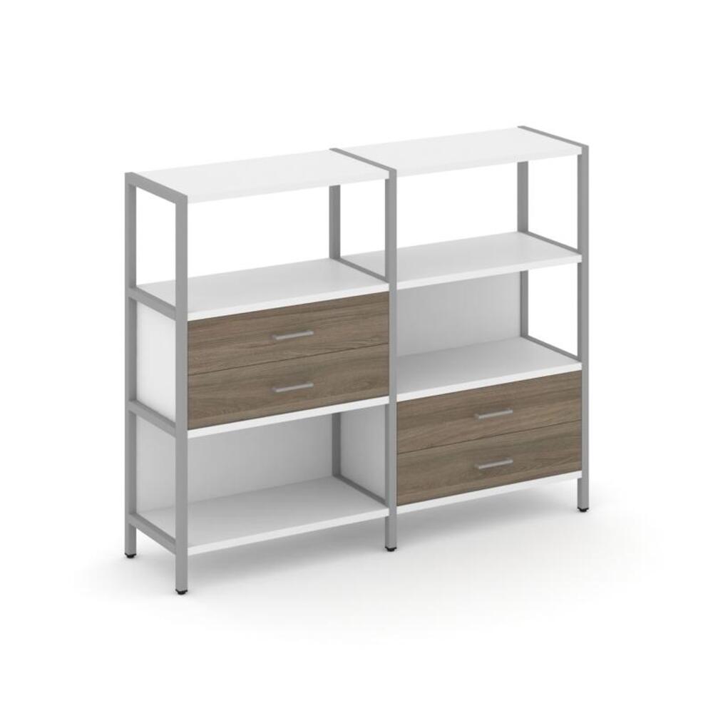 Двухсекционный стеллаж трехярусный с ящиками