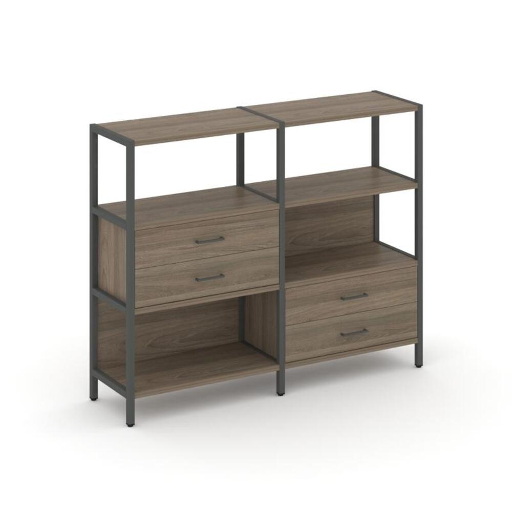 Двухсекционный стеллаж трехярусный с ящиками