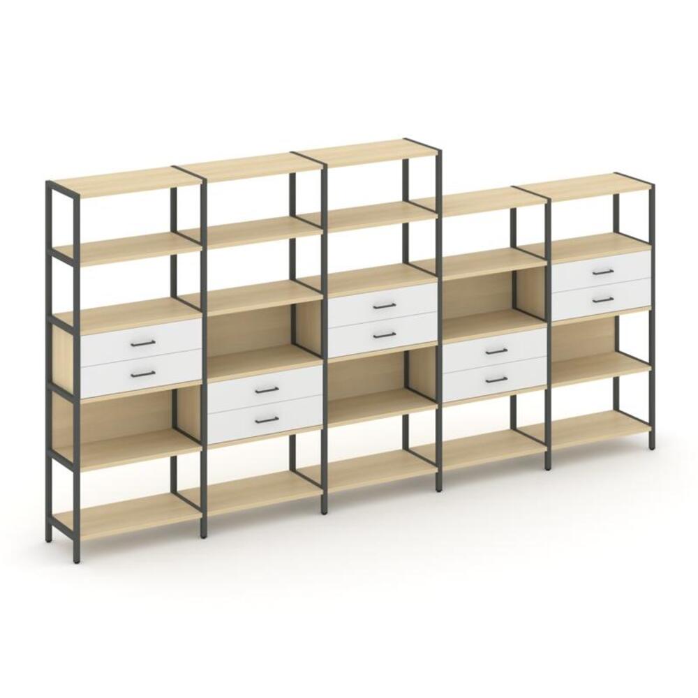 Пятисекционный стеллаж пятиярусный с ящиками