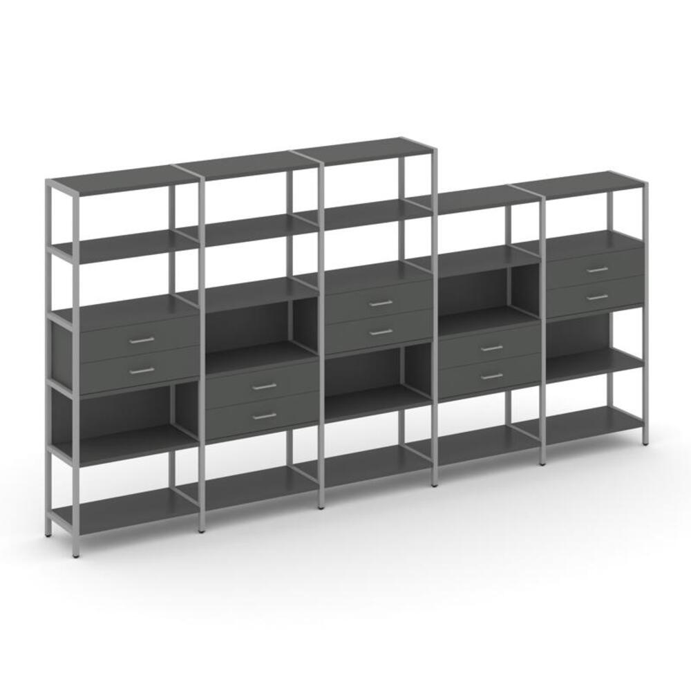 Пятисекционный стеллаж пятиярусный с ящиками