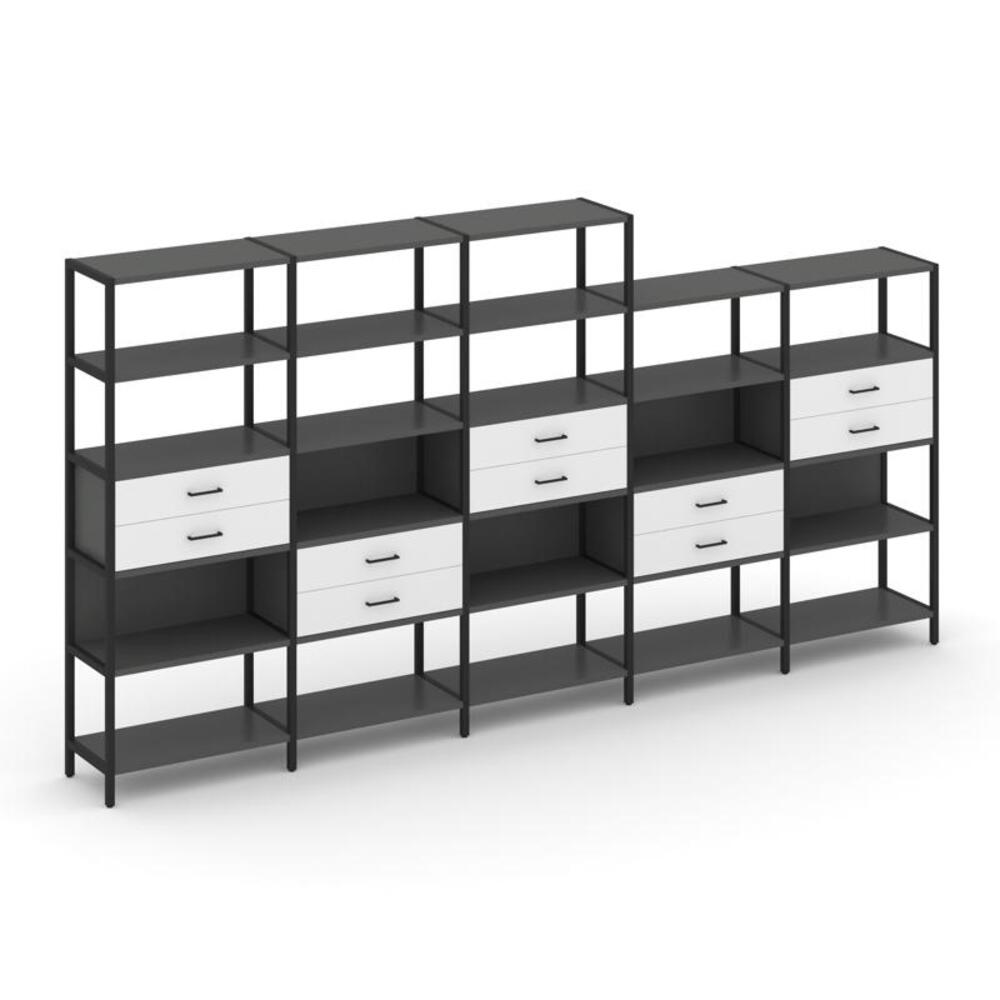 Пятисекционный стеллаж пятиярусный с ящиками