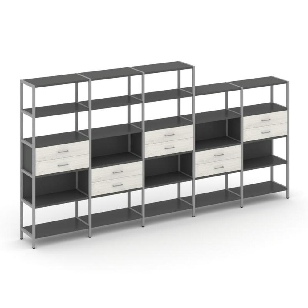 Пятисекционный стеллаж пятиярусный с ящиками