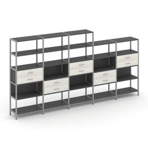 Пятисекционный стеллаж пятиярусный с ящиками