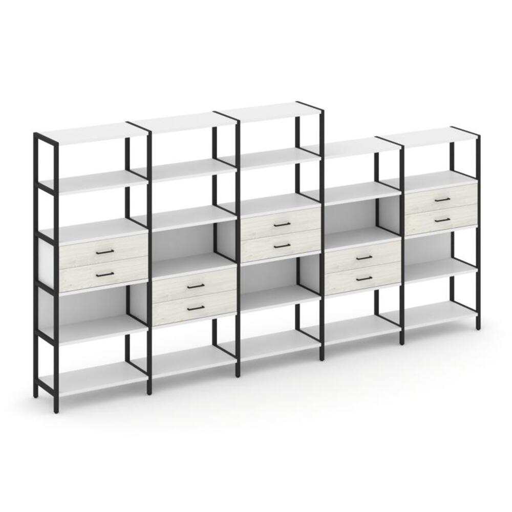 Пятисекционный стеллаж пятиярусный с ящиками