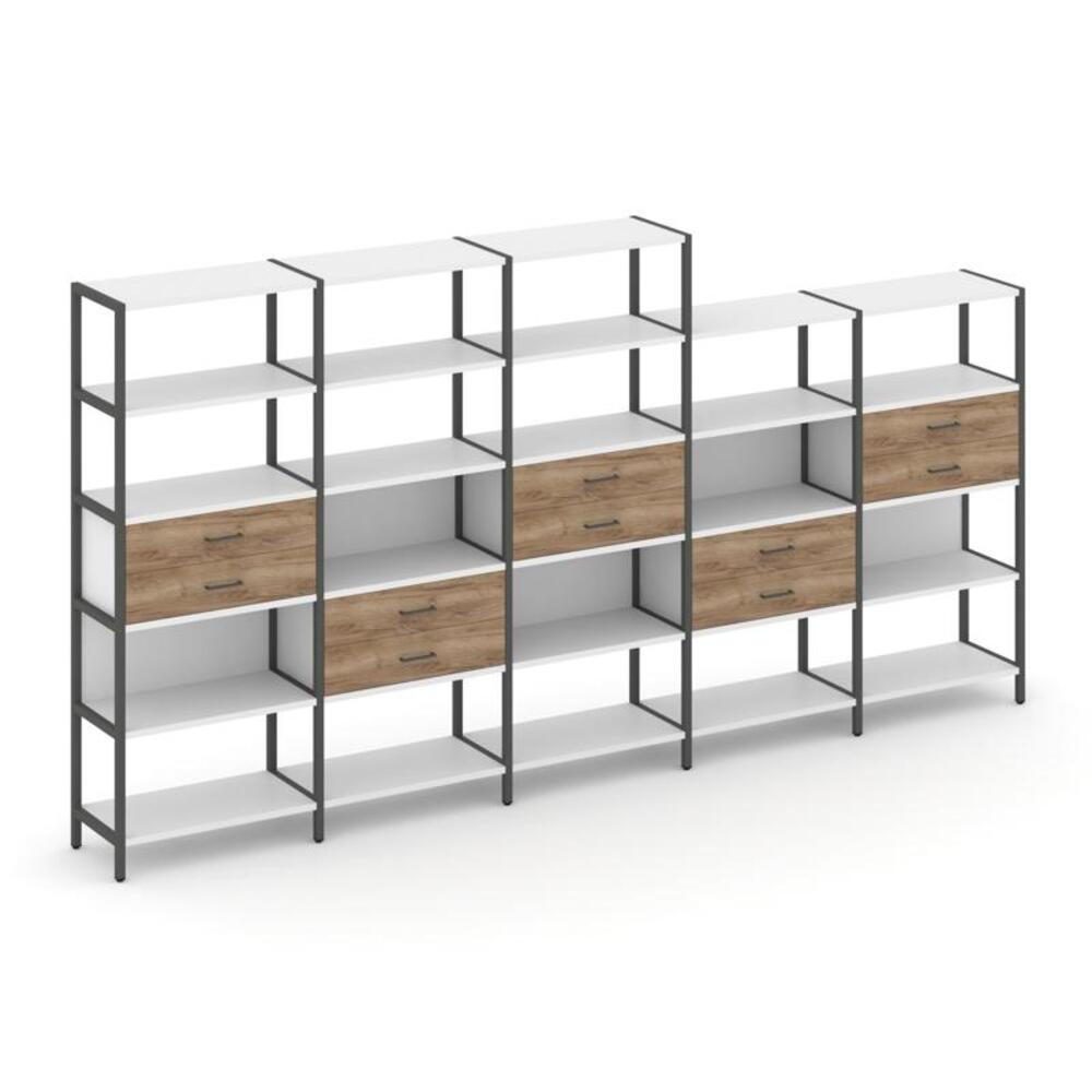 Пятисекционный стеллаж пятиярусный с ящиками