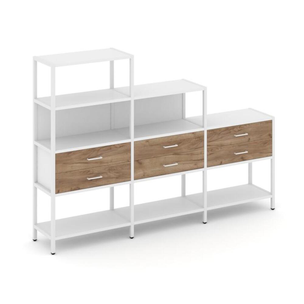 Трехсекционный стеллаж четырех/трех/двухярусный с ящиками