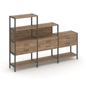 Трехсекционный стеллаж четырех/трех/двухярусный с ящиками
